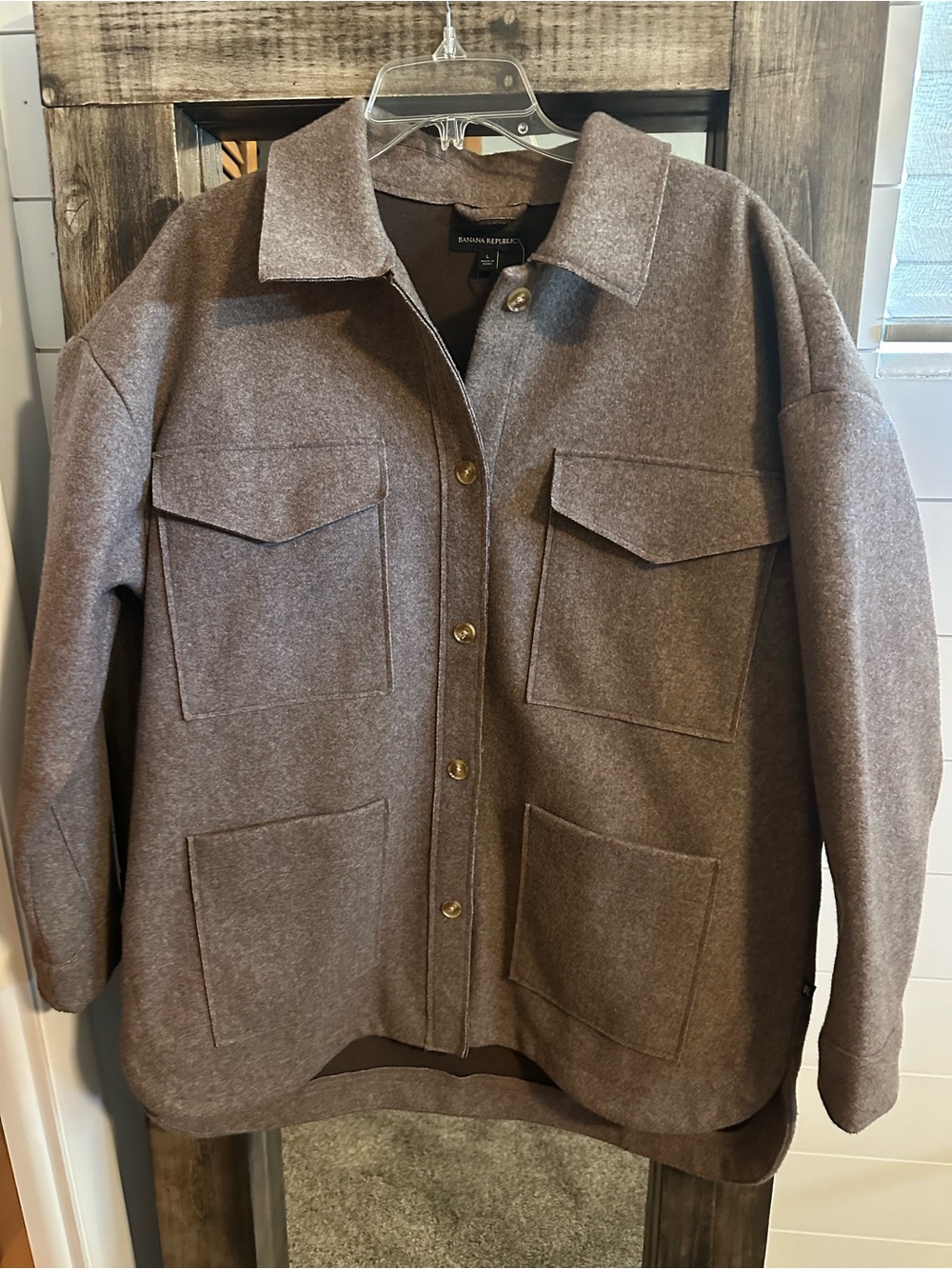 Banana Republic Women’s L Brown Utility Shacket 4 Pocket Oversized Jacket